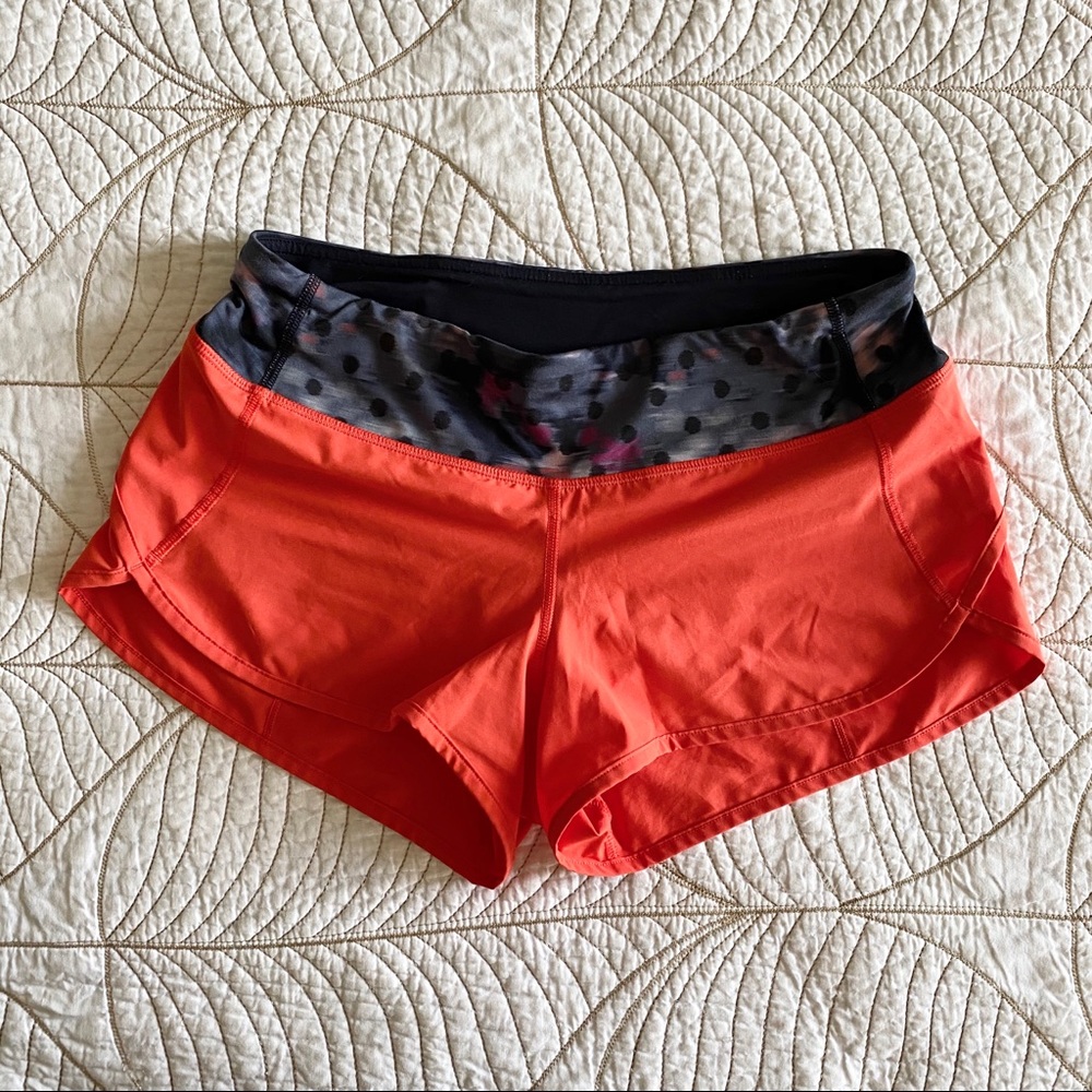 LULULEMON Red and Patterned Speed Shorts